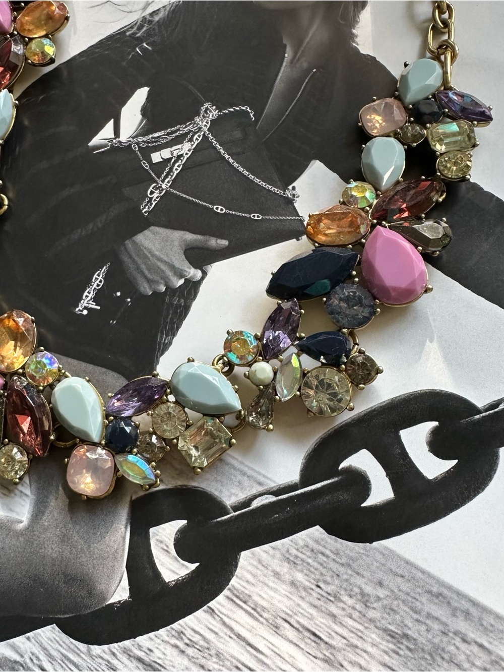 J. Crew Statement Multicolor Purple, Grey, navy Blue Crystal Necklace - Picture 3 of 7